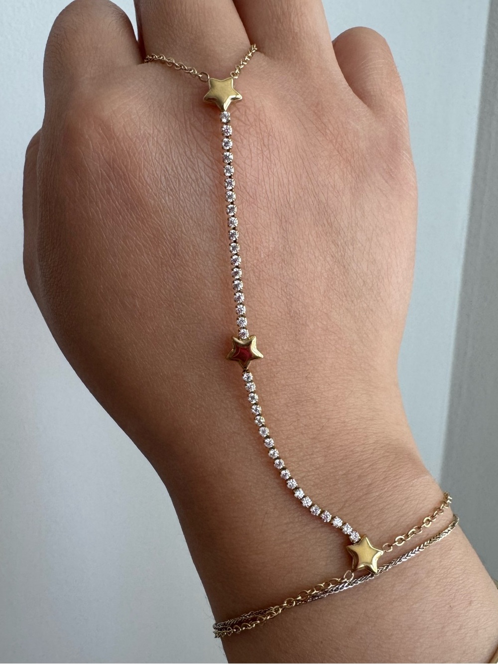 Star Tennis Style Hand Chain Gold Stainless Steel Adjustable